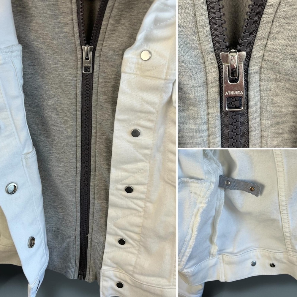 Athleta Jacket Womens Medium‎ White Denim Trucker Hooded Zip In Vest Layered - Picture 8 of 12